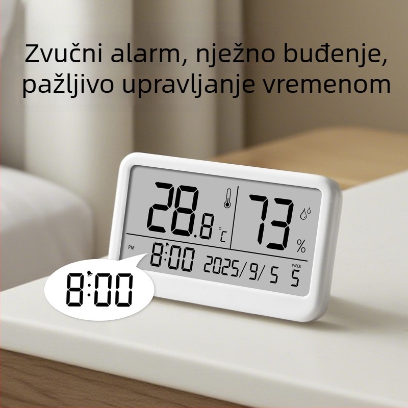 Unutarnji digitalni mjerač temperature i vlage — ultra-tanki mini termometar s magnetnim budilicom (napajanje 1,5V baterijom)
