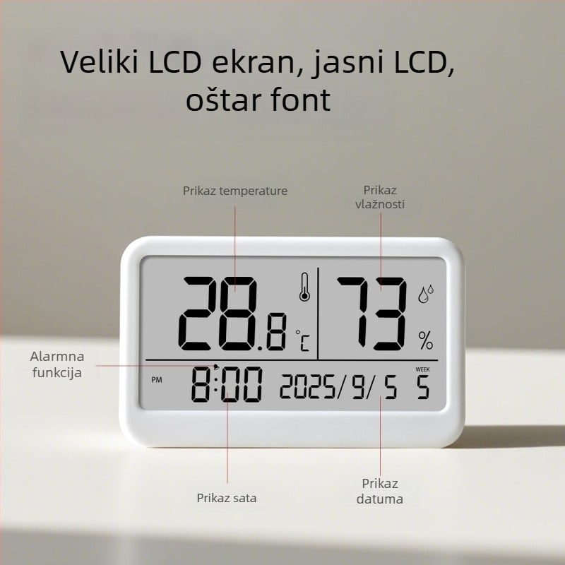Unutarnji digitalni mjerač temperature i vlage — ultra-tanki mini termometar s magnetnim budilicom (napajanje 1,5V baterijom)