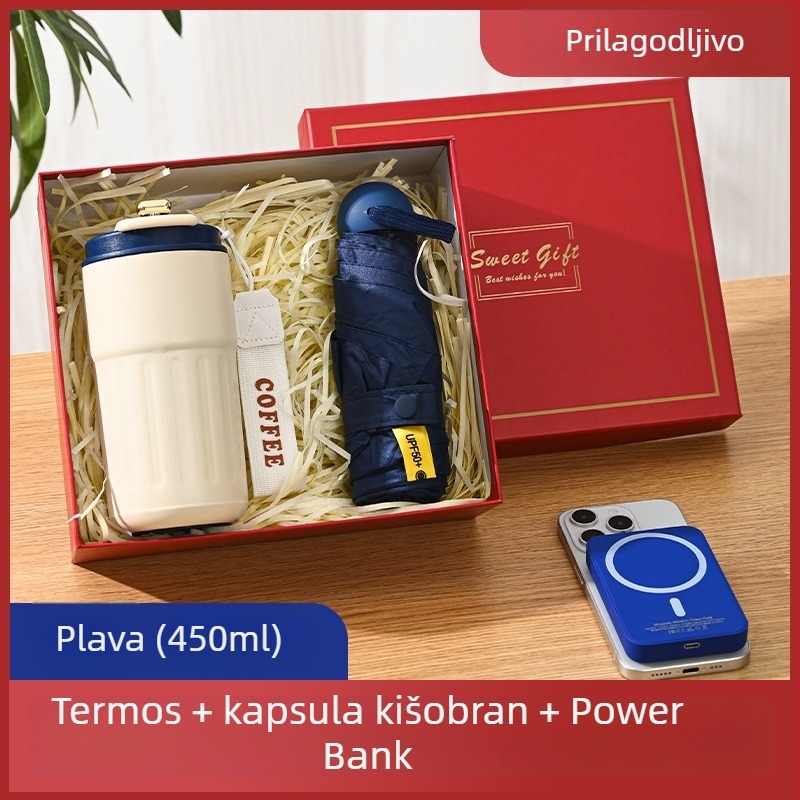 Poslovni termos šalica s prilagođenim logotipom – 316 nehrđajućeg čelika, vakuumska izolacija 0–6 sati, tiskani logotip, prijenosna, u poklon kutiji