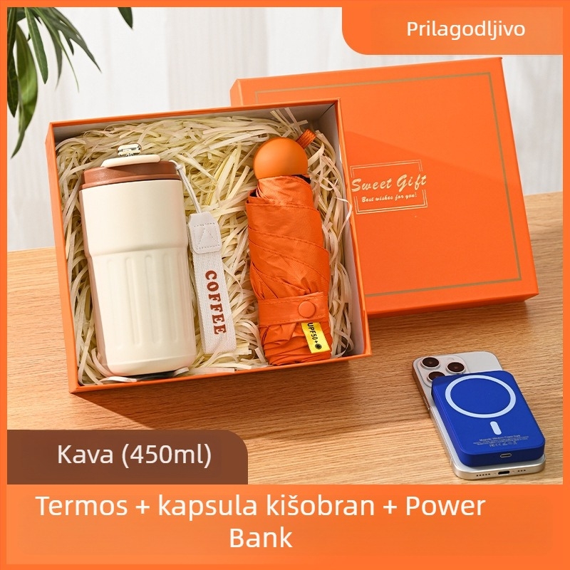 Poslovni termos šalica s prilagođenim logotipom – 316 nehrđajućeg čelika, vakuumska izolacija 0–6 sati, tiskani logotip, prijenosna, u poklon kutiji
