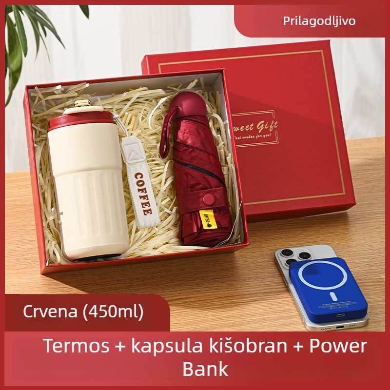 Poslovni termos šalica s prilagođenim logotipom – 316 nehrđajućeg čelika, vakuumska izolacija 0–6 sati, tiskani logotip, prijenosna, u poklon kutiji