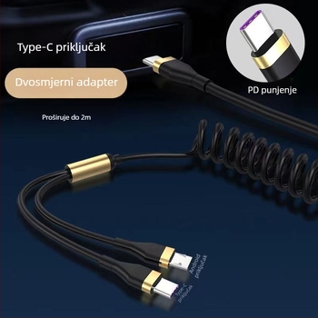 WAITU 3-u-1 auto kabel za podatke s Lightning, Micro USB i Type-C, teleskopiski dizajn, dvostruki izlaz, TPE materijal