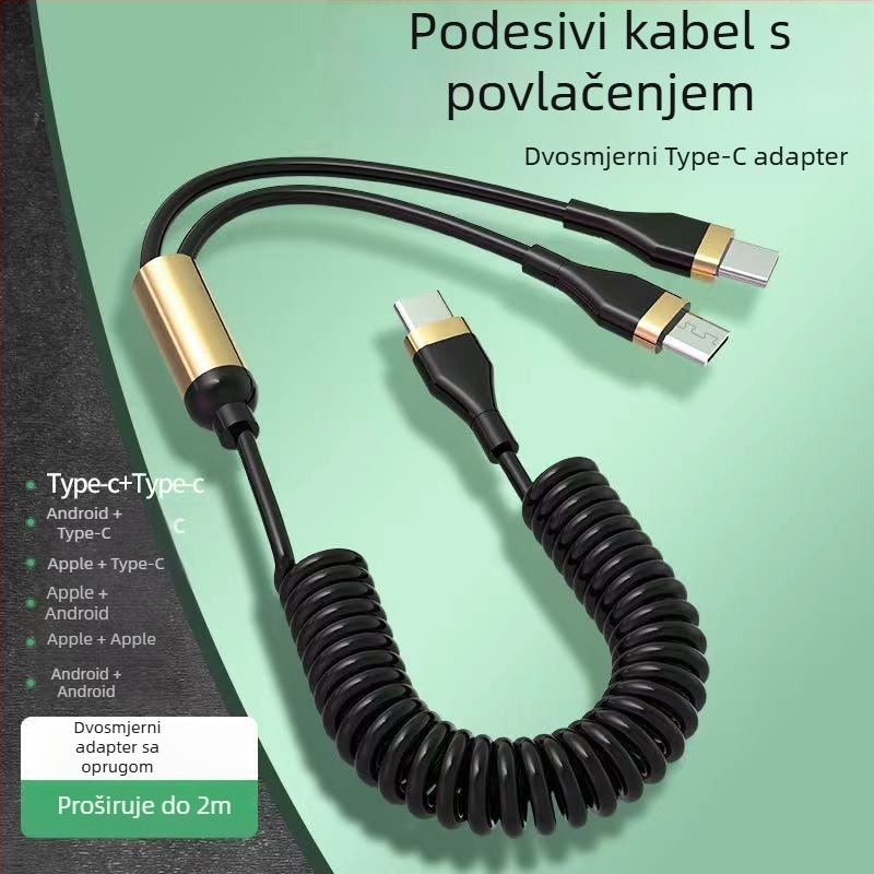 WAITU 3-u-1 auto kabel za podatke s Lightning, Micro USB i Type-C, teleskopiski dizajn, dvostruki izlaz, TPE materijal