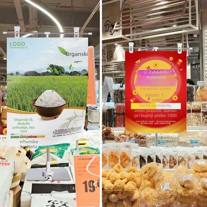 Stalak za plakate od nehrđajućeg čelika, stolni, teleskopski, L-oblik klip KT ploče za supermarket