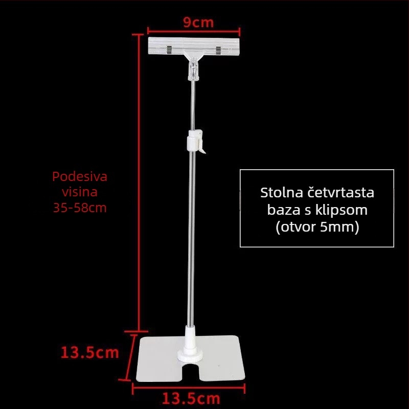 Stalak za plakate od nehrđajućeg čelika, stolni, teleskopski, L-oblik klip KT ploče za supermarket
