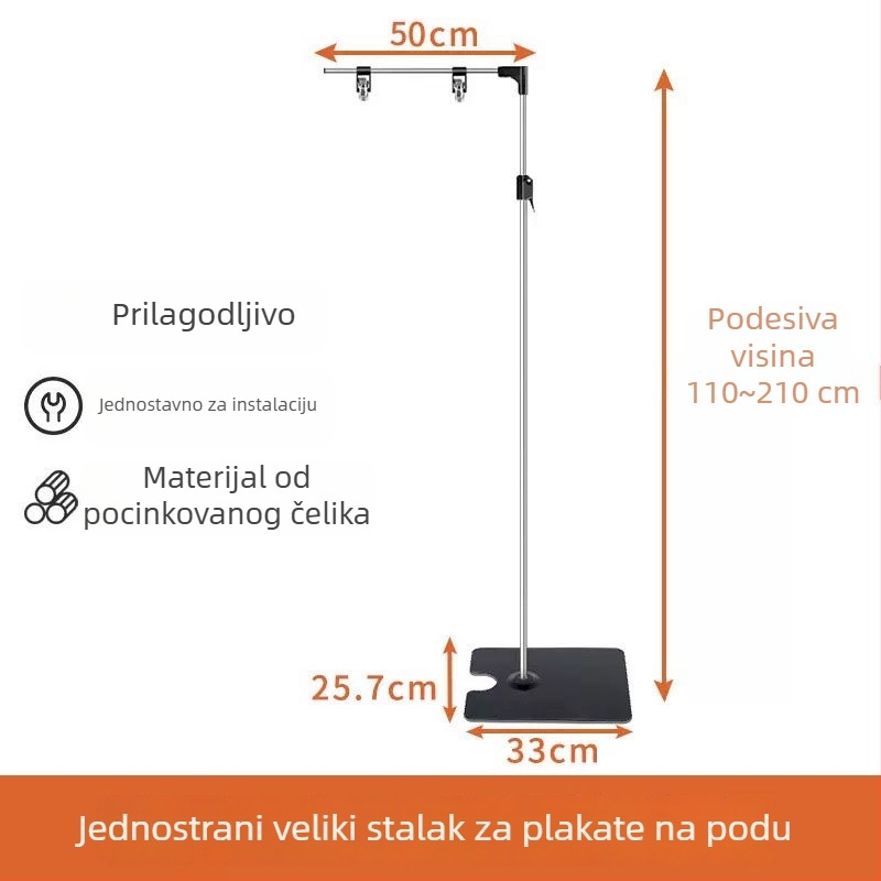 Stalak za plakate od nehrđajućeg čelika, stolni, teleskopski, L-oblik klip KT ploče za supermarket