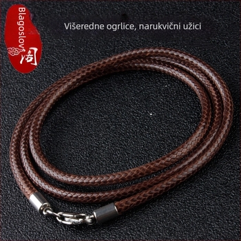 Vosakano kožno užad s jadeitnim privjeskom, unisex, pleteni užad