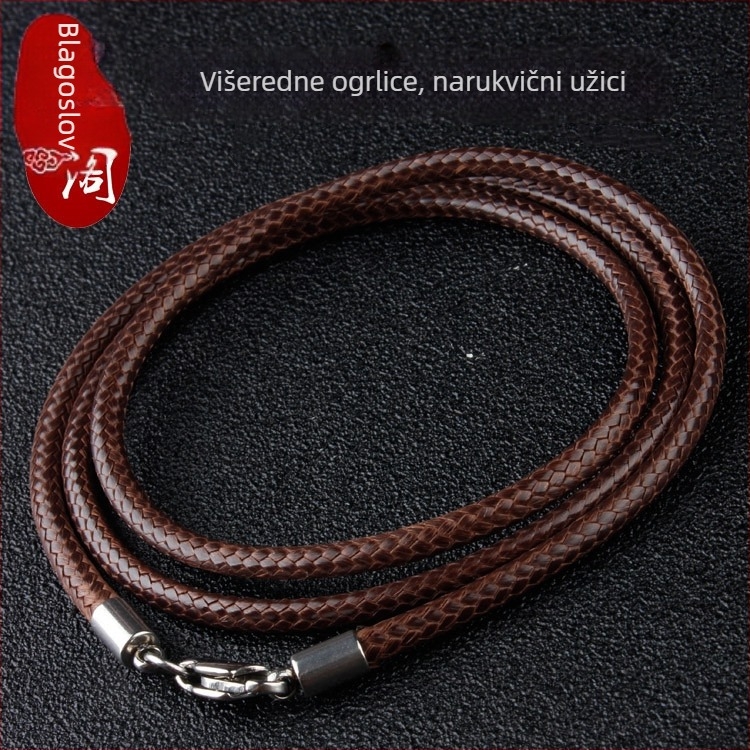 Vosakano kožno užad s jadeitnim privjeskom, unisex, pleteni užad