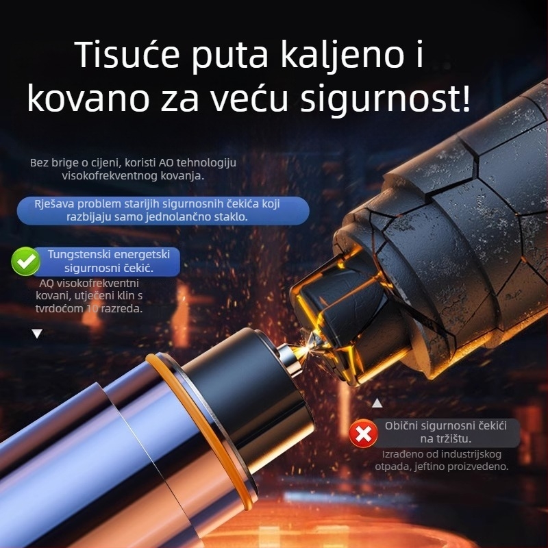 Auto hitni alat: sigurnosni čekić za razbijanje stakla, nož 3-u-1, prijenosna privremena parkirna pločica, PVC