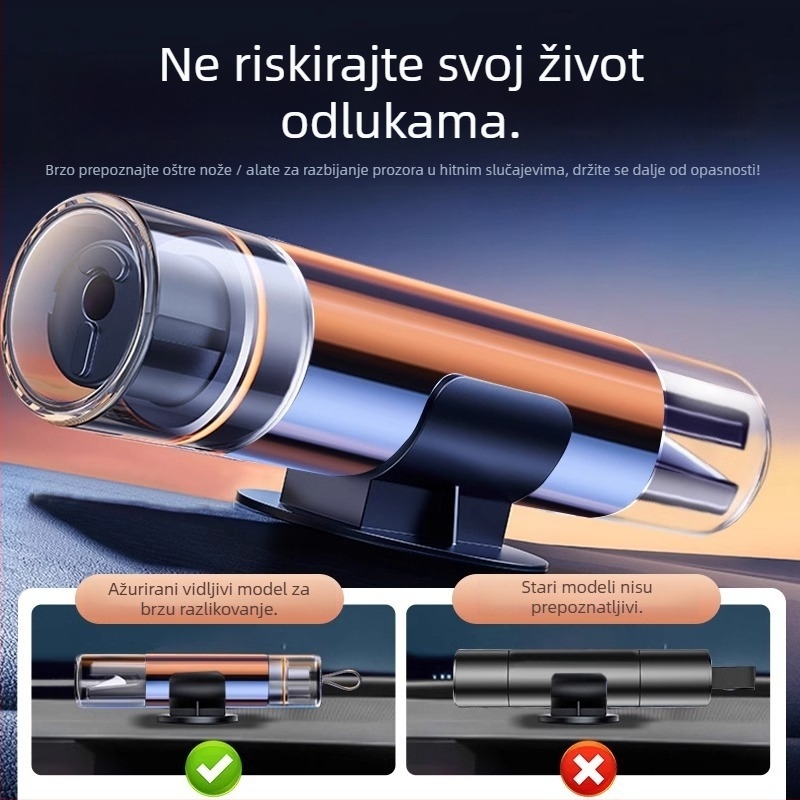 Auto hitni alat: sigurnosni čekić za razbijanje stakla, nož 3-u-1, prijenosna privremena parkirna pločica, PVC
