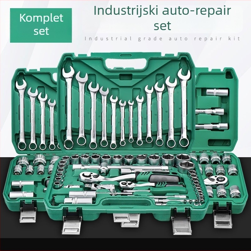 Set alata za popravak automobila sa nastavnim ključem i trzastim ključem, u kutiji za alat (za mehaničke popravke)