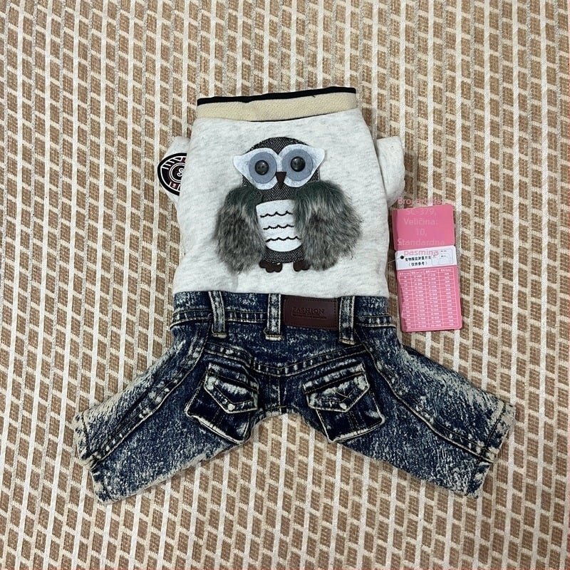 Denim kostim za psa s dizajnom medvjedića, jesen-zima, zatvaranje na gumbe, odjeća za četveronožne pse (Materijal: Denim; Sezona: Jesen-zima; Dizajn: Medvjedić; Zatvaranje: Gumbi; Kategorija: Odjeća za četveronožne pse)