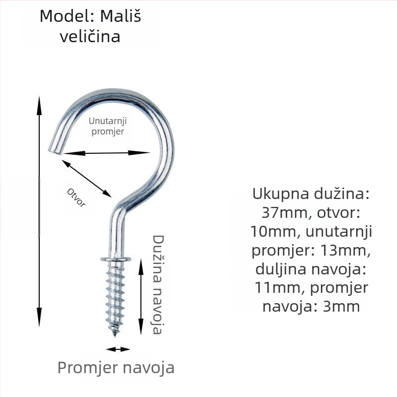 Kovane željezne kukice za čaše, set od 10 komada s samoreznim vijcima, moderan i jednostavan dizajn, nosivost 3–5 kg