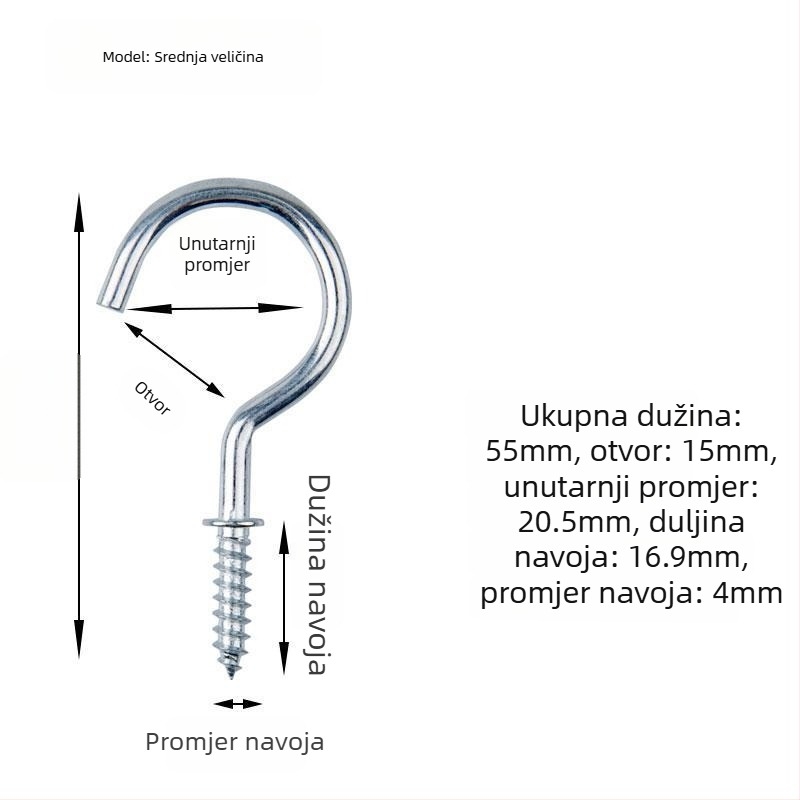 Kovane željezne kukice za čaše, set od 10 komada s samoreznim vijcima, moderan i jednostavan dizajn, nosivost 3–5 kg