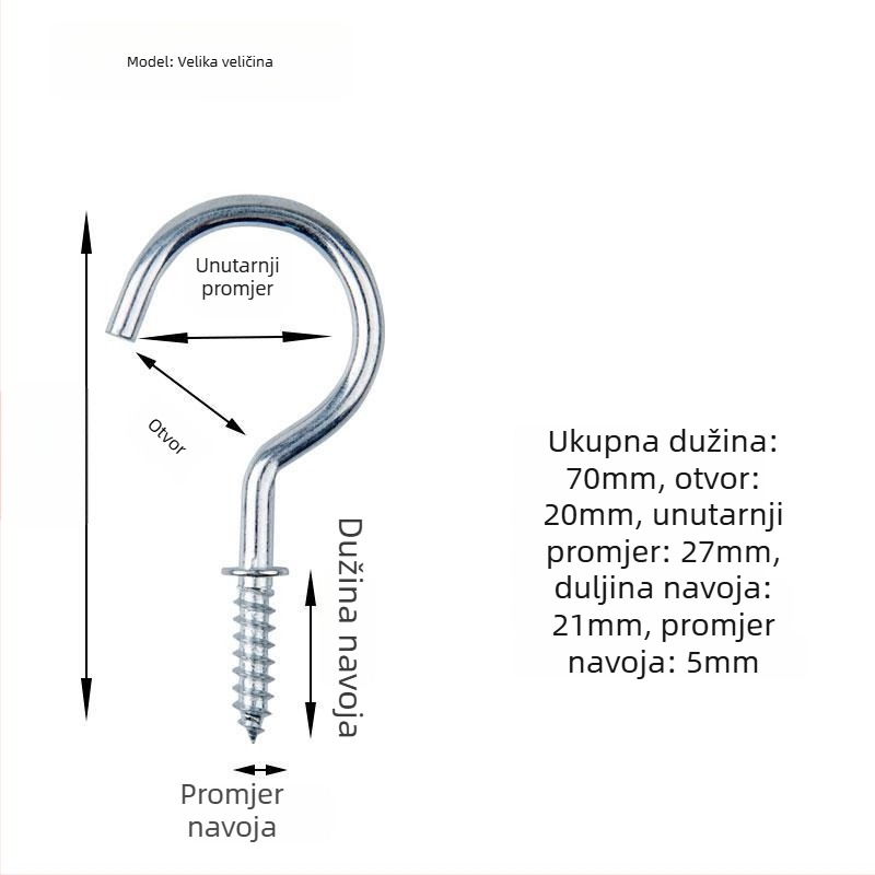 Kovane željezne kukice za čaše, set od 10 komada s samoreznim vijcima, moderan i jednostavan dizajn, nosivost 3–5 kg