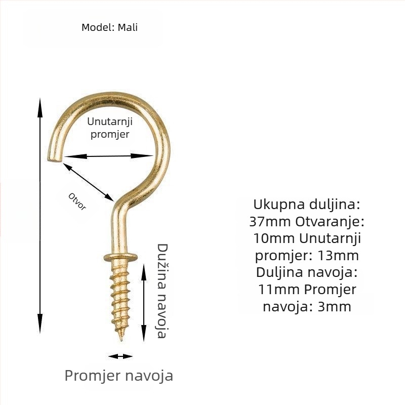 Kovane željezne kukice za čaše, set od 10 komada s samoreznim vijcima, moderan i jednostavan dizajn, nosivost 3–5 kg