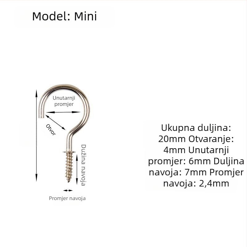 Kovane željezne kukice za čaše, set od 10 komada s samoreznim vijcima, moderan i jednostavan dizajn, nosivost 3–5 kg