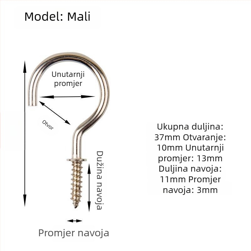 Kovane željezne kukice za čaše, set od 10 komada s samoreznim vijcima, moderan i jednostavan dizajn, nosivost 3–5 kg