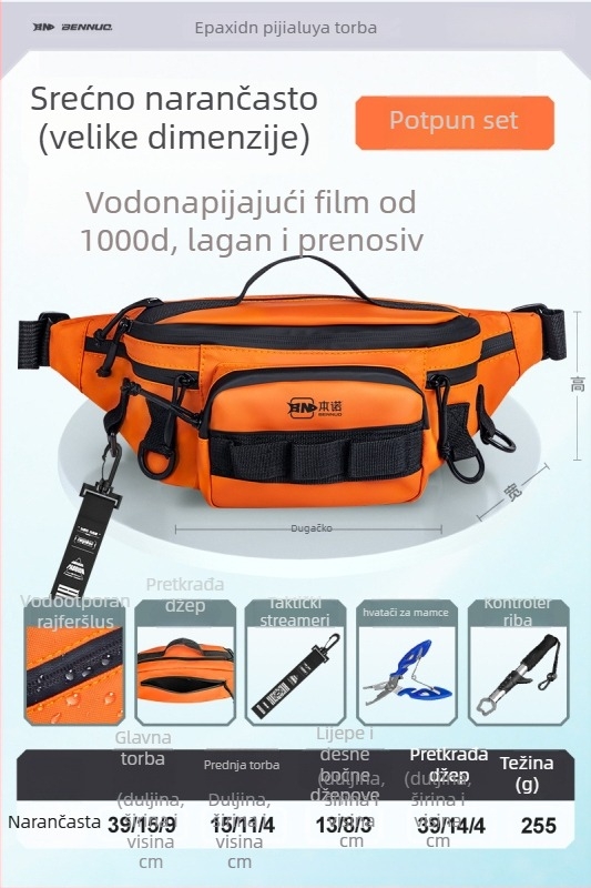 Benno vodootporna torba za varalice – Višenamjenska torba za struk za opremu za ribolov, s membranskim materijalom, za učitavanje mamaca, organiziranje linije, štap i kolut