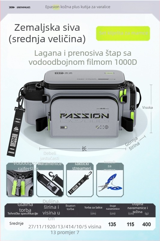 Benno vodootporna torba za varalice – Višenamjenska torba za struk za opremu za ribolov, s membranskim materijalom, za učitavanje mamaca, organiziranje linije, štap i kolut