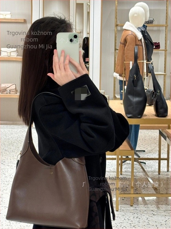 Qq Brooklyn ženska torba preko ramena, od prave kože, srednje veličine, gradski stil, bucket tip torbe, magnetsko zatvaranje, podstava od sintetičke kože, unutarnja džep za telefon, s jednom naramenicom, za svakodnevnu upotrebu, jesen 2025