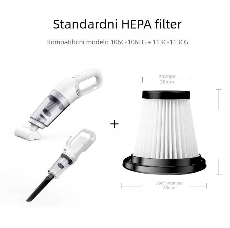 Prijenosni automobilski usisavač s metalnim HEPA filtrom koji se može prati, sterilizacija, 90W, 7.4V, 5500Pa usisavanje