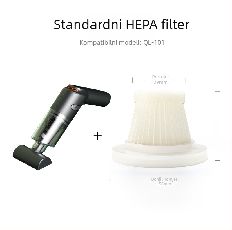 Prijenosni automobilski usisavač s metalnim HEPA filtrom koji se može prati, sterilizacija, 90W, 7.4V, 5500Pa usisavanje