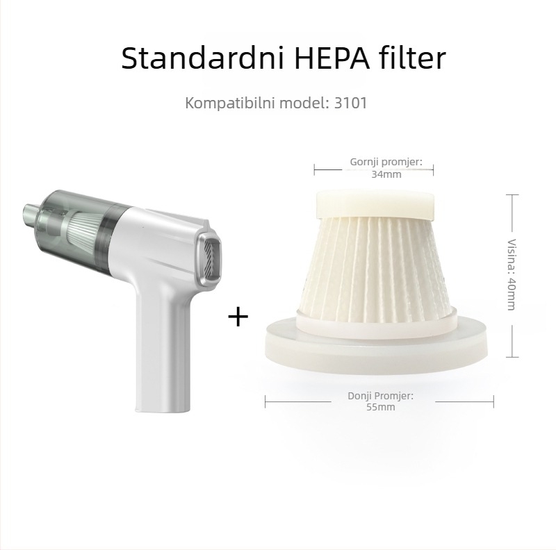 Prijenosni automobilski usisavač s metalnim HEPA filtrom koji se može prati, sterilizacija, 90W, 7.4V, 5500Pa usisavanje