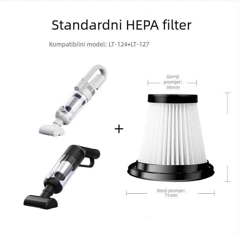 Prijenosni automobilski usisavač s metalnim HEPA filtrom koji se može prati, sterilizacija, 90W, 7.4V, 5500Pa usisavanje