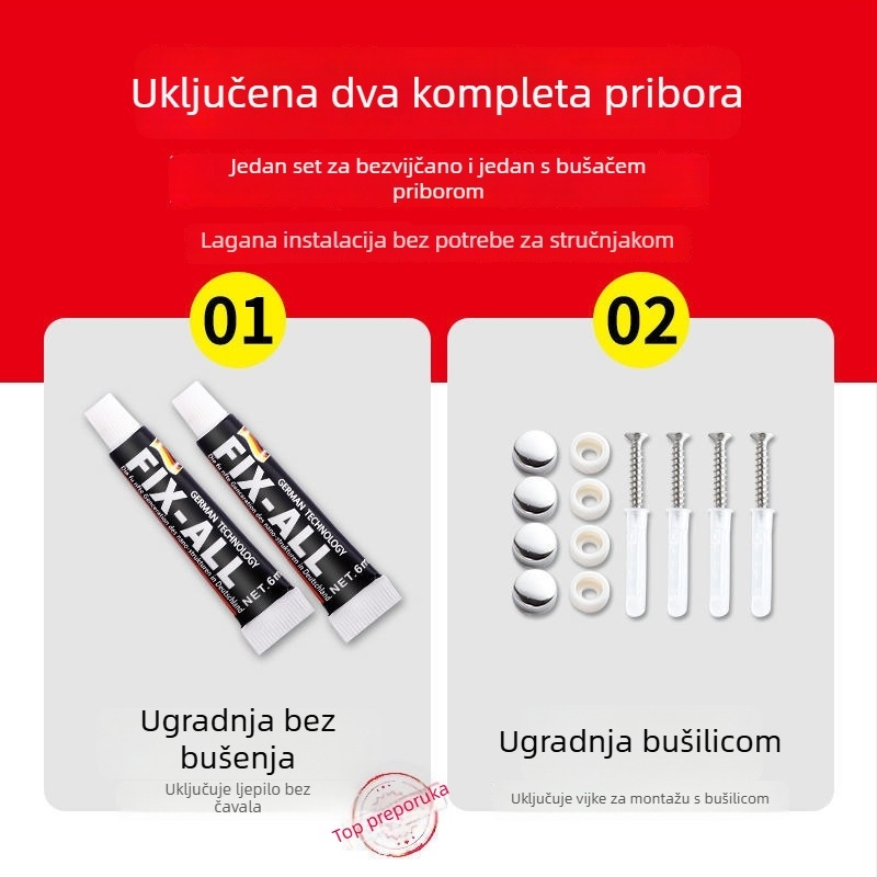 Držač ručnika od 304 nerđajućeg čelika, bez bušenja, 2 sloja, kupaonica, nosivost 60 kg