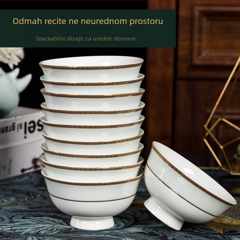 Porcelanske zdjele set, mikrovalno sigurno, okrugli oblik, moderni minimalistički stil, logo tiskano.
