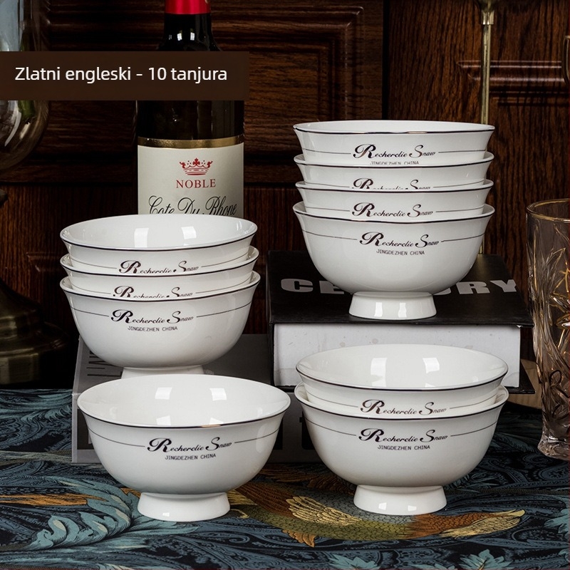 Porcelanske zdjele set, mikrovalno sigurno, okrugli oblik, moderni minimalistički stil, logo tiskano.
