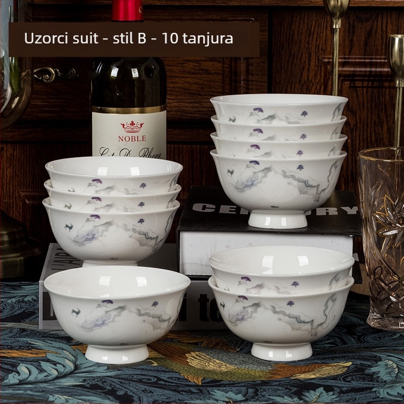 Porcelanske zdjele set, mikrovalno sigurno, okrugli oblik, moderni minimalistički stil, logo tiskano.