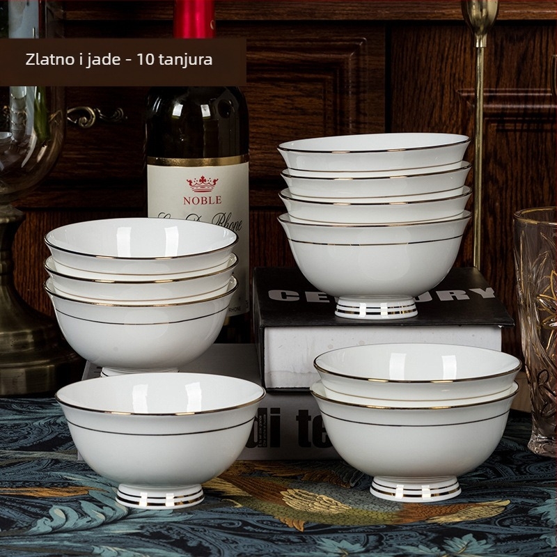 Porcelanske zdjele set, mikrovalno sigurno, okrugli oblik, moderni minimalistički stil, logo tiskano.
