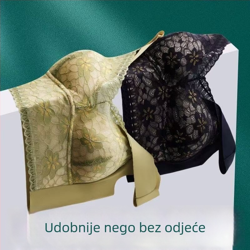 Plus-size čipkasti top- grudnjak bez šavova, push-up, ice silk, prozračan