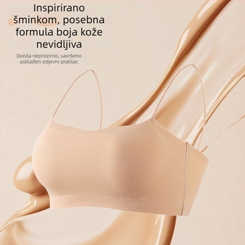 Ženski beznaramenični bandeau grudnjak, nevidljiv bezšavni dizajn, tanke naramenice, Ice Silk tkanina, zaštita od izlaganja.