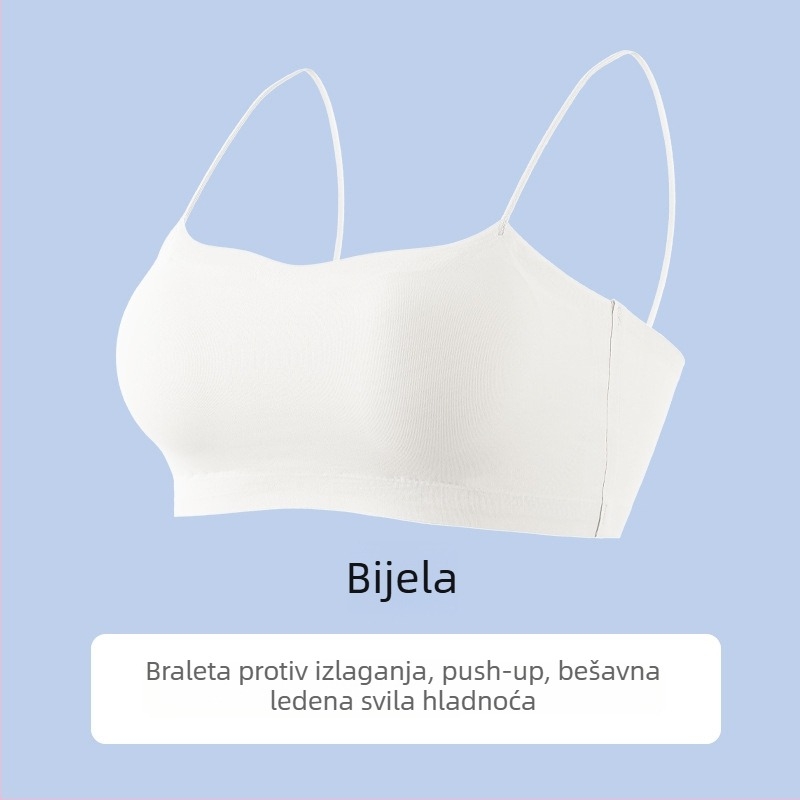 Ženski beznaramenični bandeau grudnjak, nevidljiv bezšavni dizajn, tanke naramenice, Ice Silk tkanina, zaštita od izlaganja.