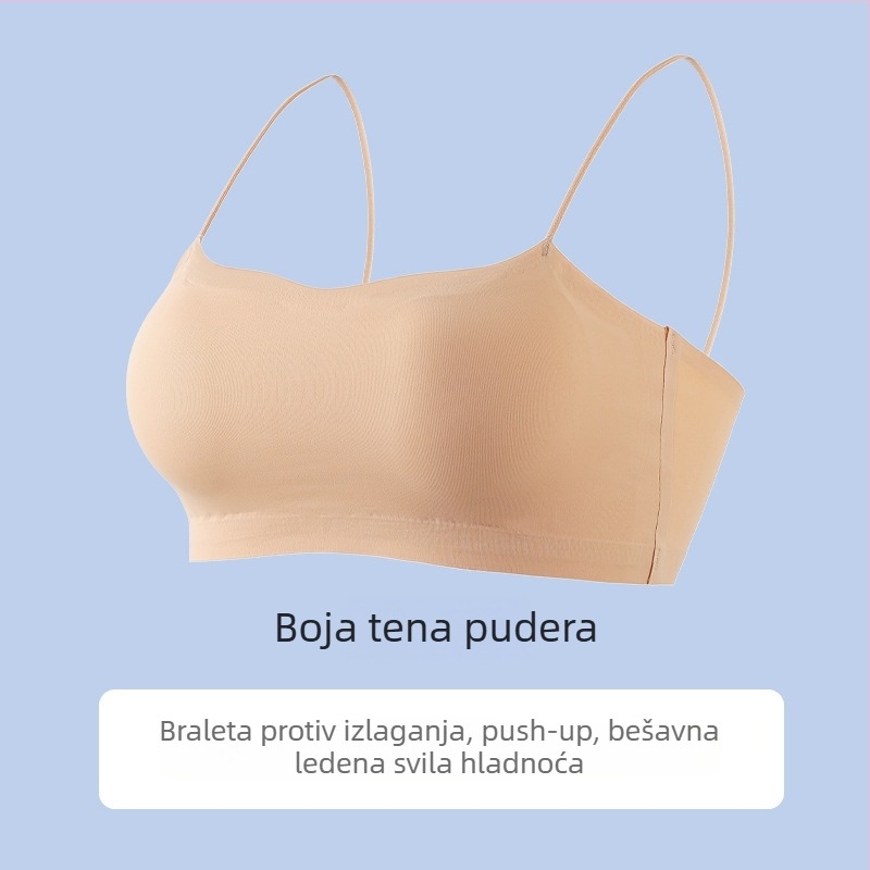Ženski beznaramenični bandeau grudnjak, nevidljiv bezšavni dizajn, tanke naramenice, Ice Silk tkanina, zaštita od izlaganja.