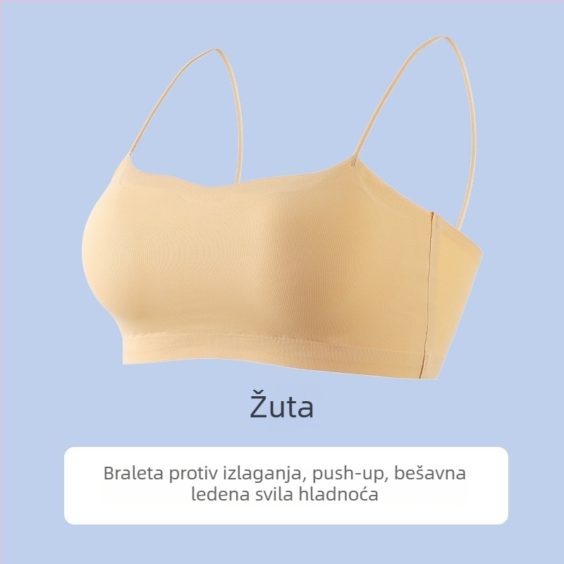 Ženski beznaramenični bandeau grudnjak, nevidljiv bezšavni dizajn, tanke naramenice, Ice Silk tkanina, zaštita od izlaganja.