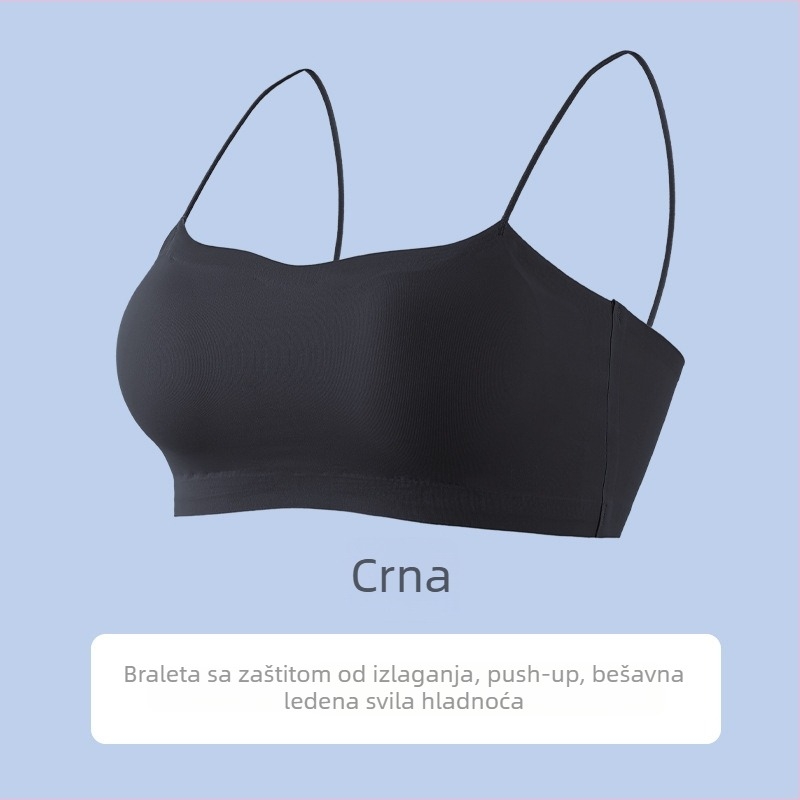 Ženski beznaramenični bandeau grudnjak, nevidljiv bezšavni dizajn, tanke naramenice, Ice Silk tkanina, zaštita od izlaganja.