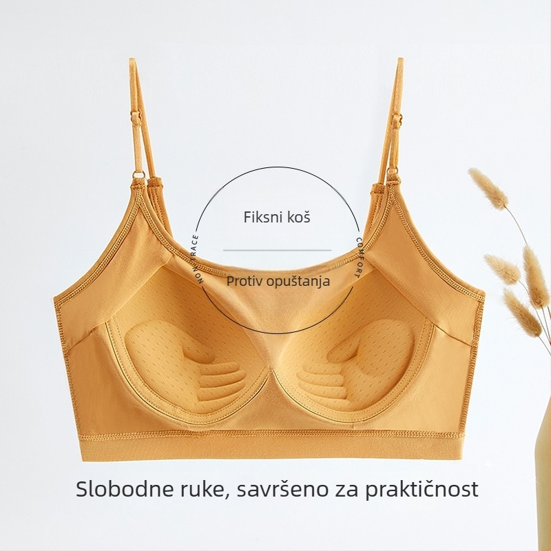 Pamukasti grudnjak bez naramenica s jastučićem za dojke, oblikuje leđa, bez žice, tanke naramenice, pun košarica