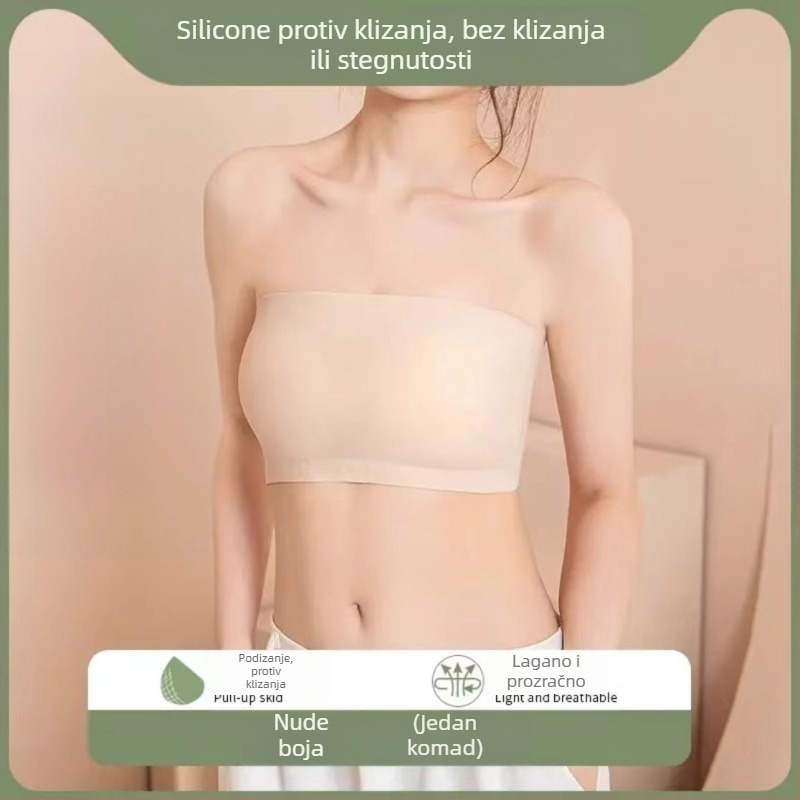 Ženski grudnjak bez naramenica, tubasti top, bez šavova, otporan na klizanje, push-up, lijep stražnji dio, lagani ljetni dizajn