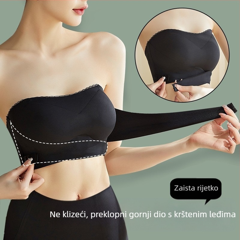 Sutien bez naramenica, bežični, nevidljiv, s punim košaricama i tankim oblikovanim košaricama, najlon tkanina