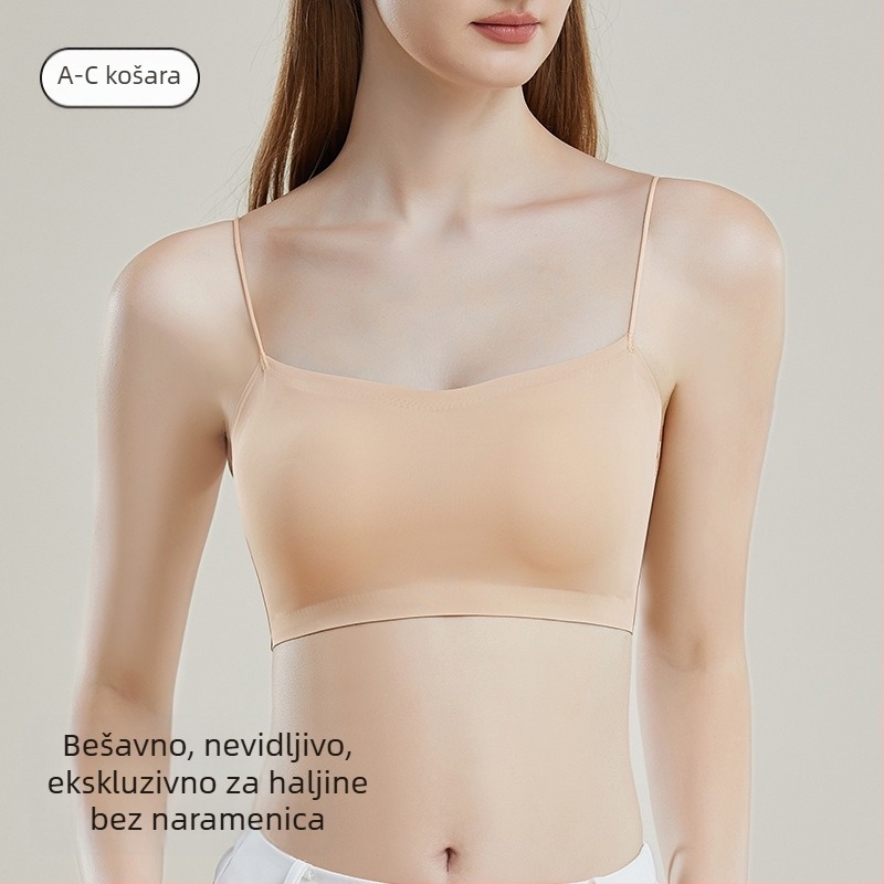 Tanki camisole grudnjak s tankim remenčićima za slip haljine, lagano punjenje, lijep leđa, prozračni najlon