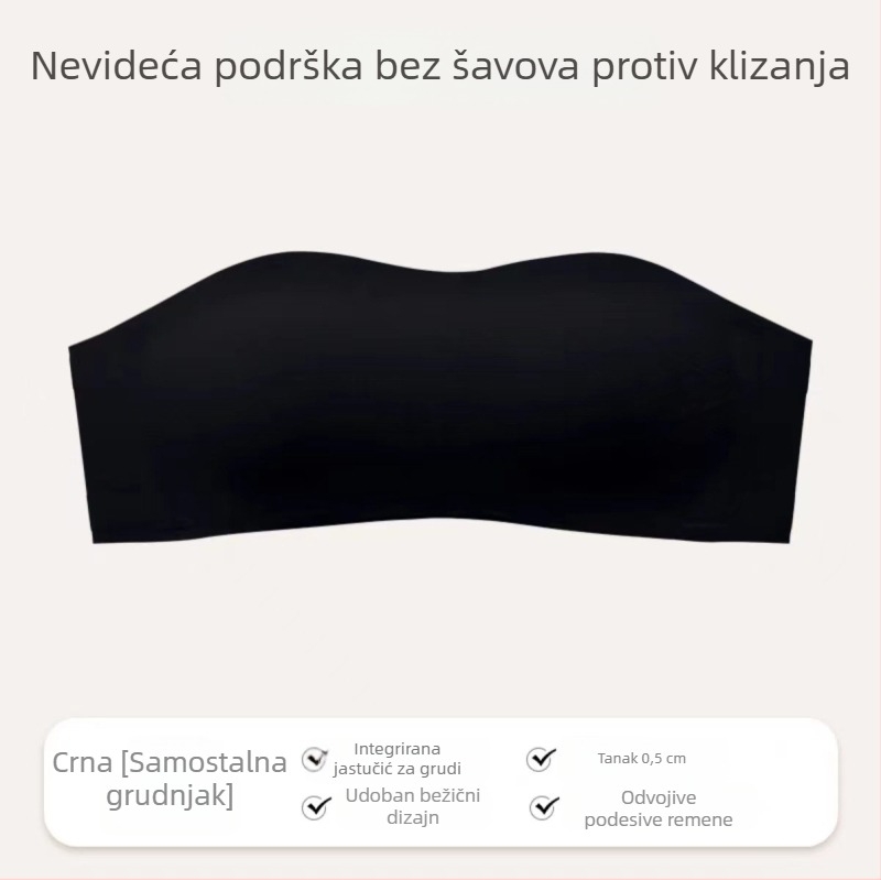 Bez naramenica grudnjak s nevidljivim dizajnom push-up za male grudi, košarica 1/2, najlon materijal, bez metalnih prstena, stražnje troredno kopčanje