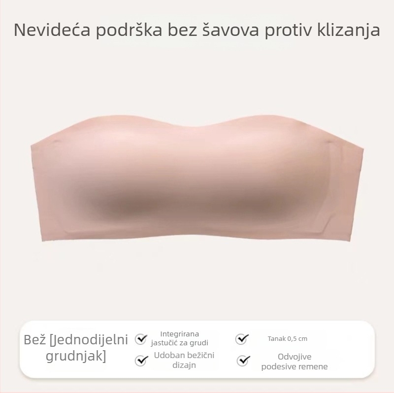 Bez naramenica grudnjak s nevidljivim dizajnom push-up za male grudi, košarica 1/2, najlon materijal, bez metalnih prstena, stražnje troredno kopčanje