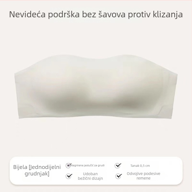 Bez naramenica grudnjak s nevidljivim dizajnom push-up za male grudi, košarica 1/2, najlon materijal, bez metalnih prstena, stražnje troredno kopčanje