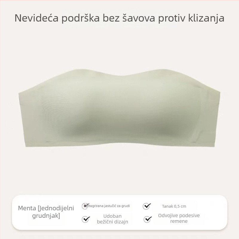 Bez naramenica grudnjak s nevidljivim dizajnom push-up za male grudi, košarica 1/2, najlon materijal, bez metalnih prstena, stražnje troredno kopčanje