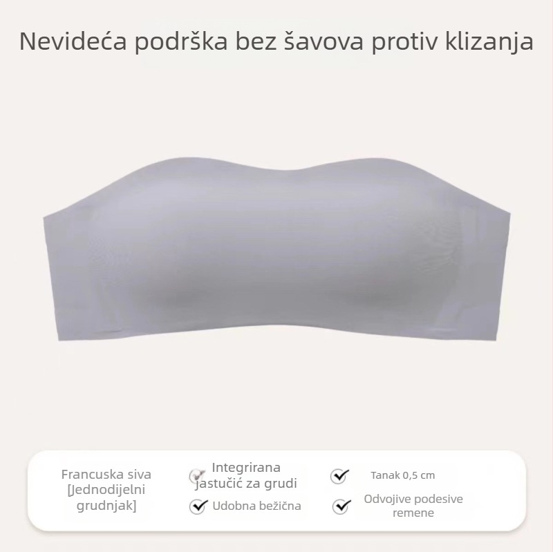 Bez naramenica grudnjak s nevidljivim dizajnom push-up za male grudi, košarica 1/2, najlon materijal, bez metalnih prstena, stražnje troredno kopčanje