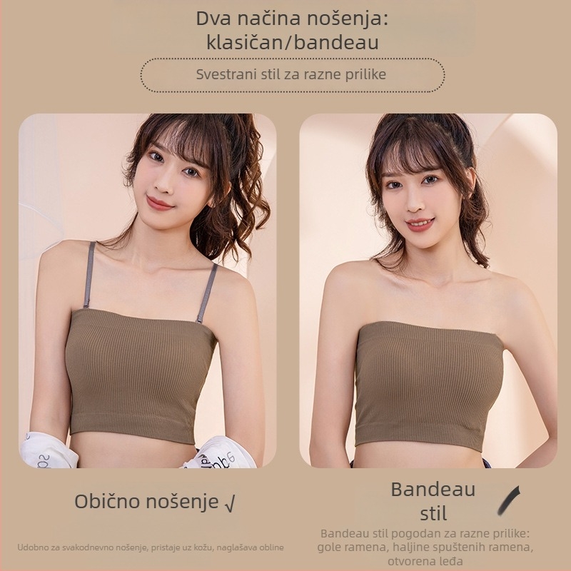 Bešivni tube top s podesivim trakama i oblikovanim košaricama, bez žice, baza za pokrivanje leđa